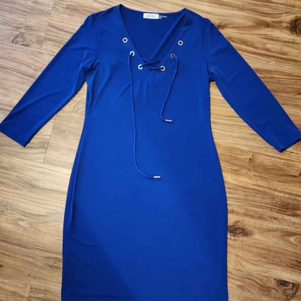 Elegant Blue Lace-Up Dress